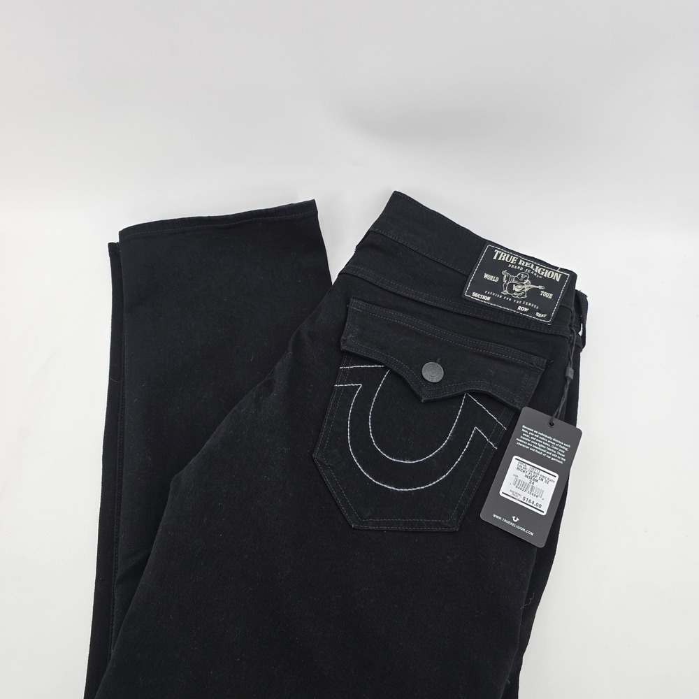 True Religion Ricky Relaxed Straight Jeans Mens Flap Pocket Black 34x32 NWT